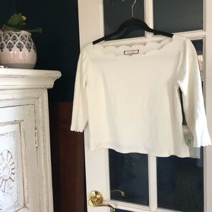 Anthropology White Scalloped Top